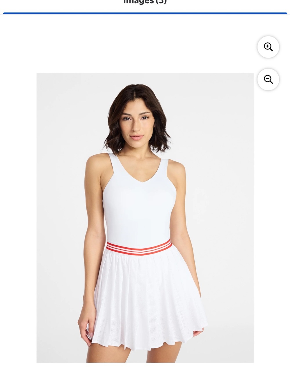 Avia White Tennis Dress with Red Striped Waist and Pleated Skirt
